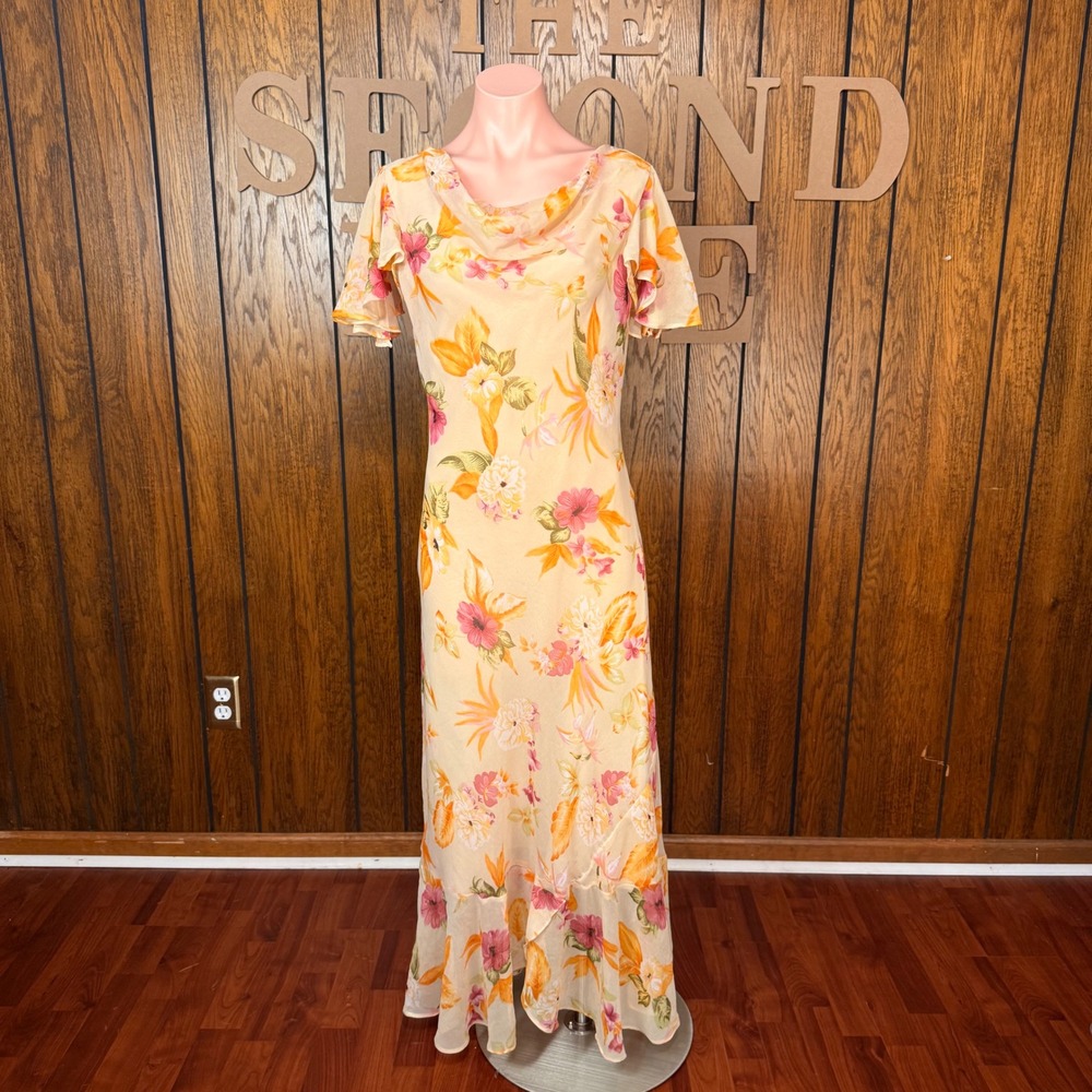 Orange Fairy Jessica Taylor Floral Maxi Dress Womens M Boho Ethereal Whimsical